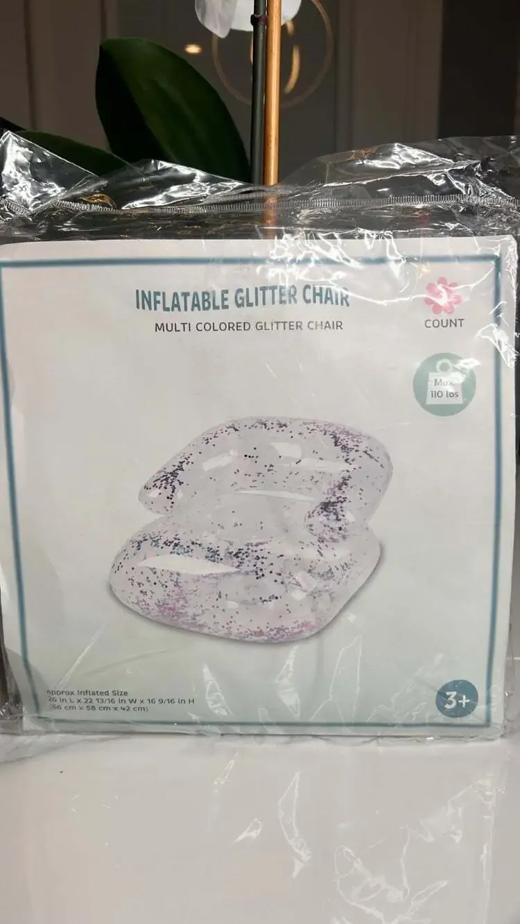 Inflatable chair 90s 2000s style clear  with glitter. Girls room dorm retro teen